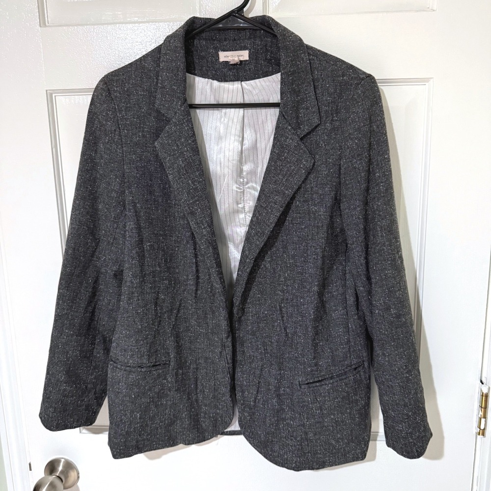 Silence + Noise Womens Charcoal Grey Textured Pinstripe Lined Blazer Jacket M
